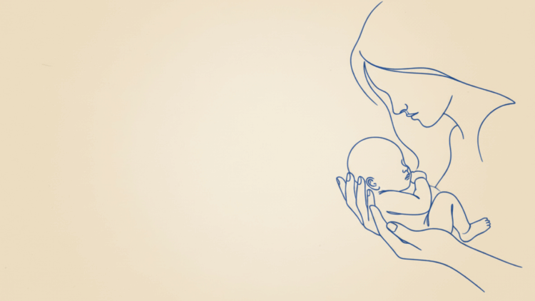Header image for midwife roles in Australia article, featuring subtle line art of hands holding a newborn on a neutral background.