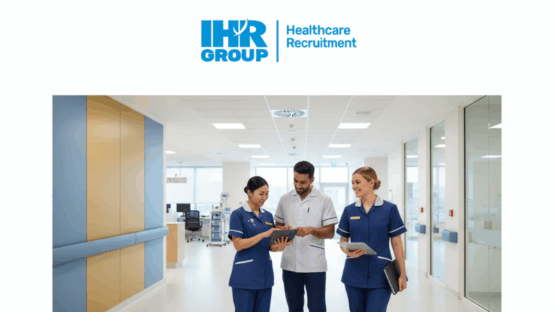 Diverse team of nurses in uniform working together at a modern private hospital nurses’ station, with IHR Group logo above. Nursing Specialties in Australia 2026.