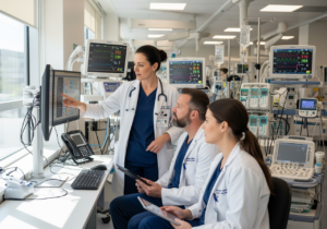 Clinical Nurse Specialist consulting with medical team on complex patient care